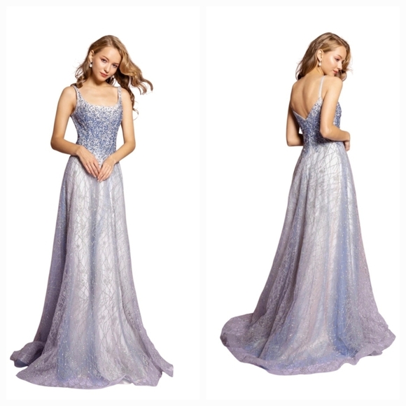 GLS Gloria GL2638 Sleeveless Glitter Dress with Beaded Embellishments Blue gown - Picture 1 of 17